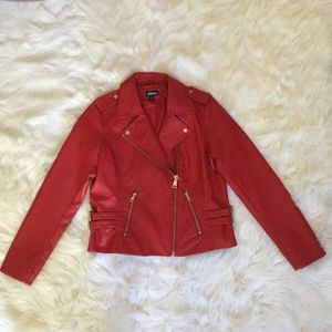 Red Faux Leather Moto Jacket